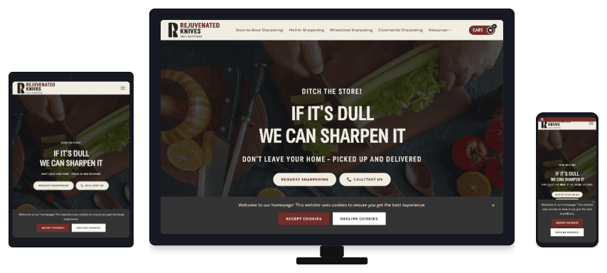 Rejuvenated Knives responsive website mockup