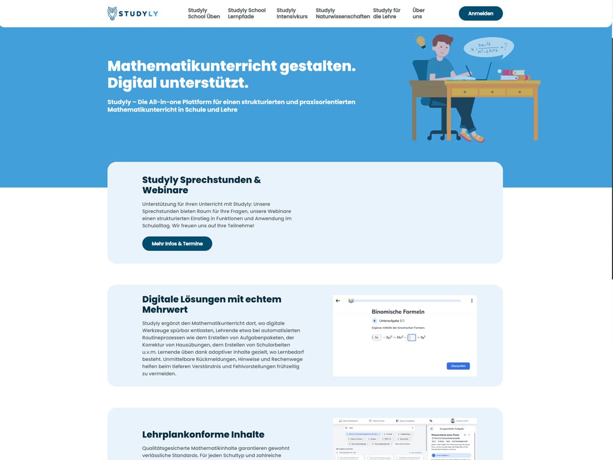 Screenshot preview of the Studyly website