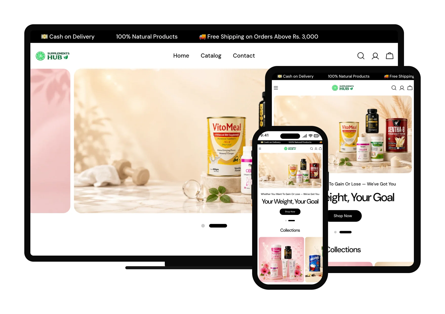 Supplements Hub  responsive website mockup