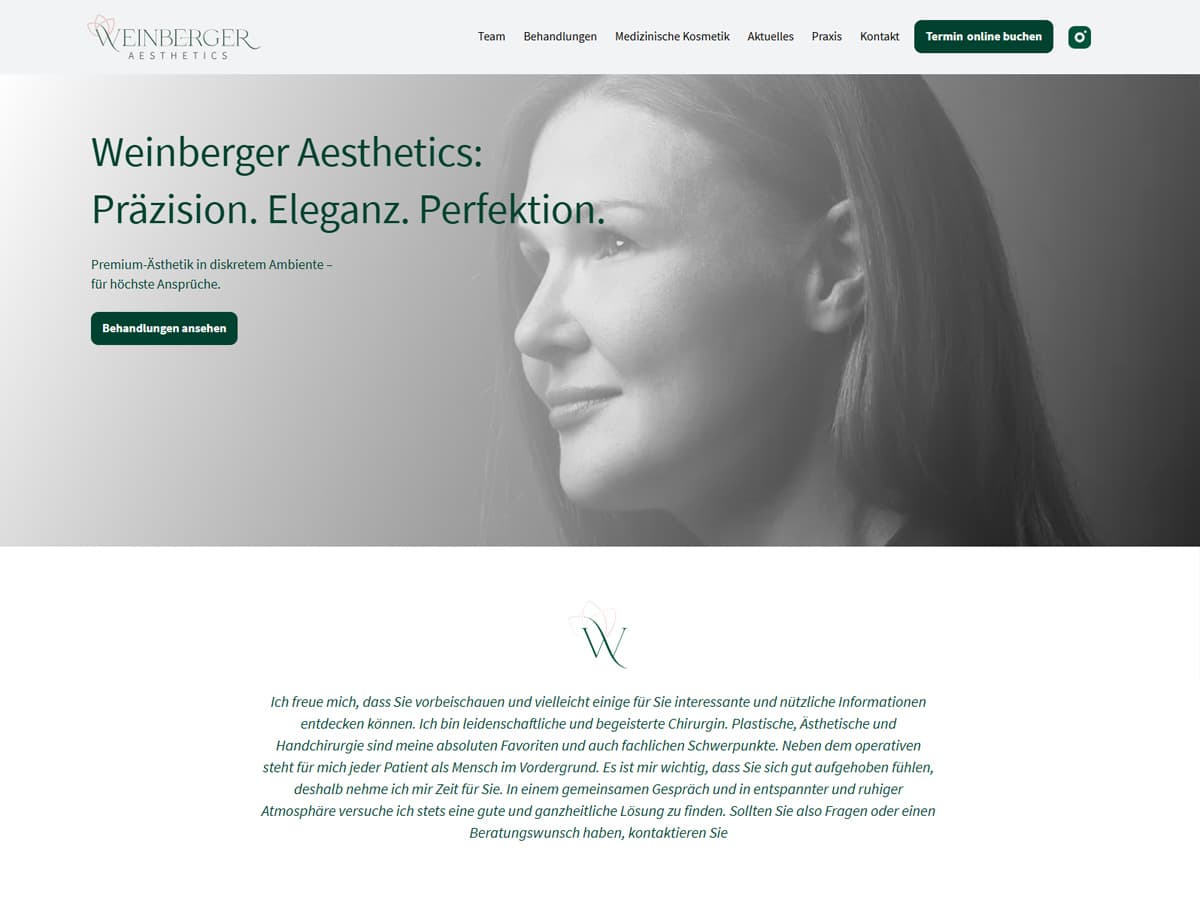 Screenshot preview of the Weinberger Aesthetics clinic website