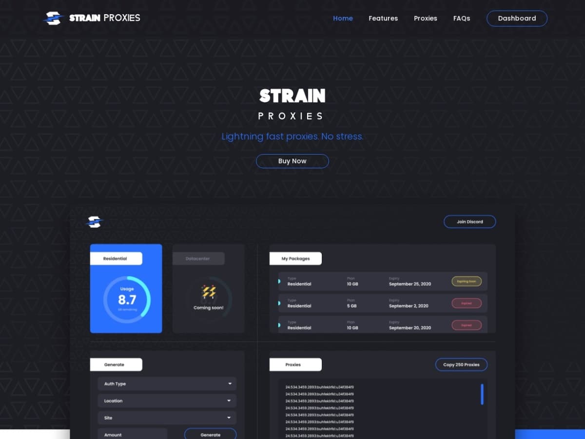 Screenshot preview for StrainProxies Front